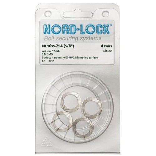 Nord-Lock 1584 Lock Washer, Wedge, Measurement System: Metric, M16 Nominal, Stainless Steel, 17 mm Inside Dia, 25.4 mm Outside Dia, 3 mm Thickness